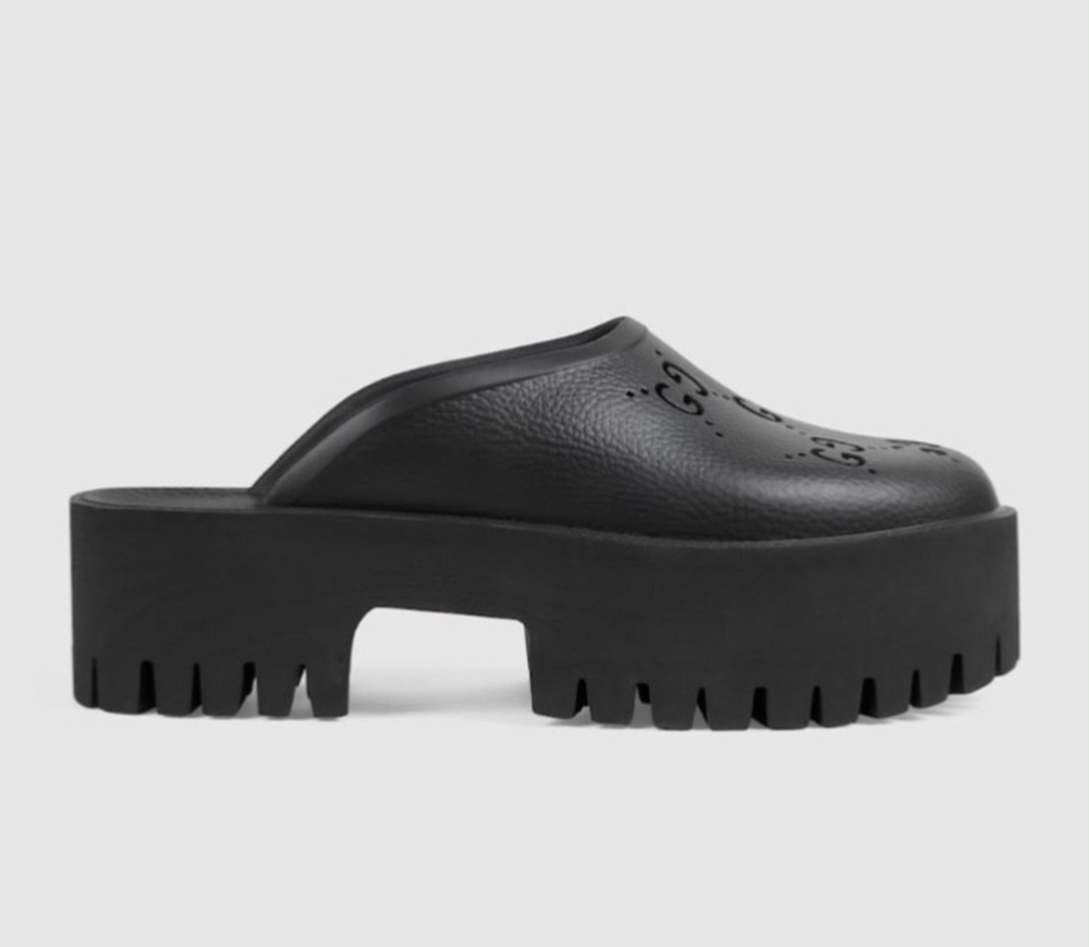 Gucci GG Monogram Rubber Platform Mule Slides Black 9 US (39 Euro) 663577 NWT